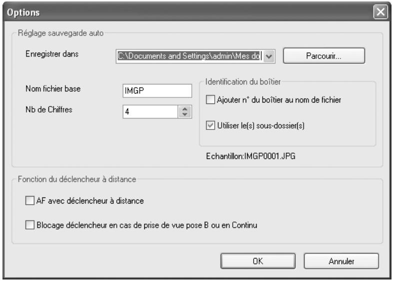 PENTAX REMOTE ASSISTANT - Affichage de la boîte de dialogue [Options] - 1