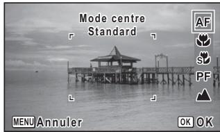 Mode centre Standard AF s PF OK OK MENU Annuler