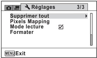 Supprimer tout Pixels Mapping Mode lecture Formater MENU Exit