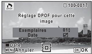 Réglage DPOF pour cette image Exemplaires 01 Date Date MENU Annuler OK OK