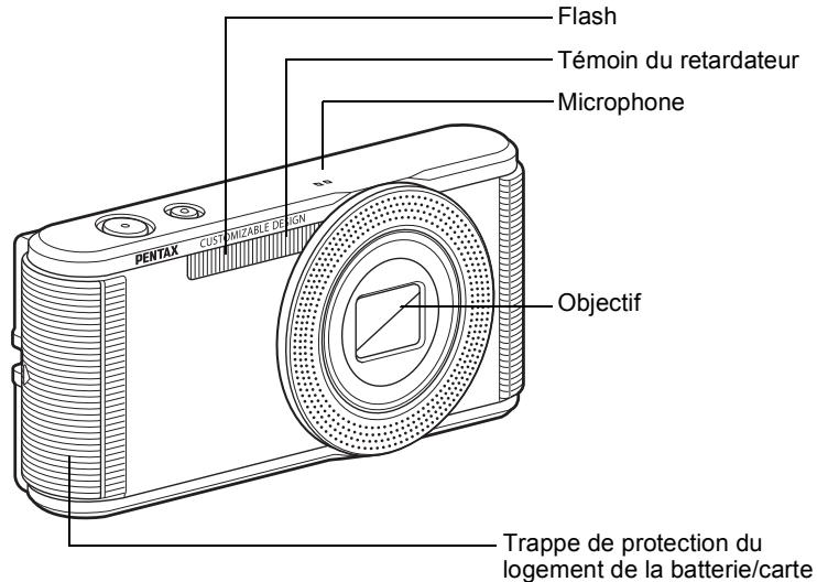 Flash Témoin du retardateur Microphone PENTAX CUSTOMABLE DESIGN Objectif Trappe de protection du logement de la batterie/carte