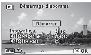 Démarrage diaporama Démarrer Intervalle 3sec Effet d'écran Volet Effet sonore