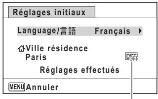 Réglages initiaux Language/言語 Français Ville résidence Paris Réglages effectués MENU Annuler