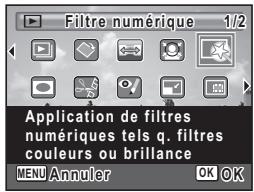 Filtre numérique 1/2 Application de filtres numériques tels q. filtres couleurs ou brillance MENU Annuler OK OK