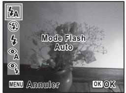 Mode Flash Auto MENU Annuler OK OK