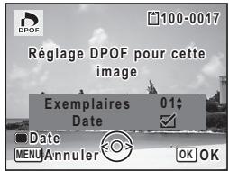 Réglage DPOF pour cette image Exemplaires 01 Date Date MENU Annuler OK OK