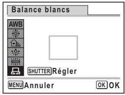 Balance blancs AWB SHUTTER Régler MENU Annuler OK OK