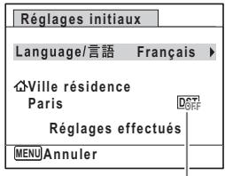 Réglages initiaux Language/言語 Français ▶ Ville résidence Paris Réglages effectués MENU Annuler