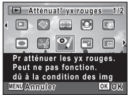 Atténuat° yx rouges 1/2 Pr atténuer les yx rouges. Peut ne pas fonction. du à la condition des img MENU Annuler OK OK