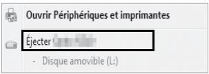 Text snippet showing 'Ouvrir Périphériques et imprimantes' with a highlighted field labeled 'Éjecter'