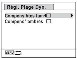 Régl. Plage Dyn. Compens.htes lum Compens° ombres MENU