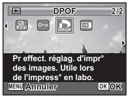 DPOF 2/2 Pr effect. réglag. d'impr° des images. Utile lors de l'impress° en labo. MENU Annuler OK OK