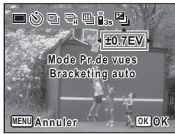±0.7 EV Mode Pr.de vues Bracketing auto MENU Annuler OK JOK
