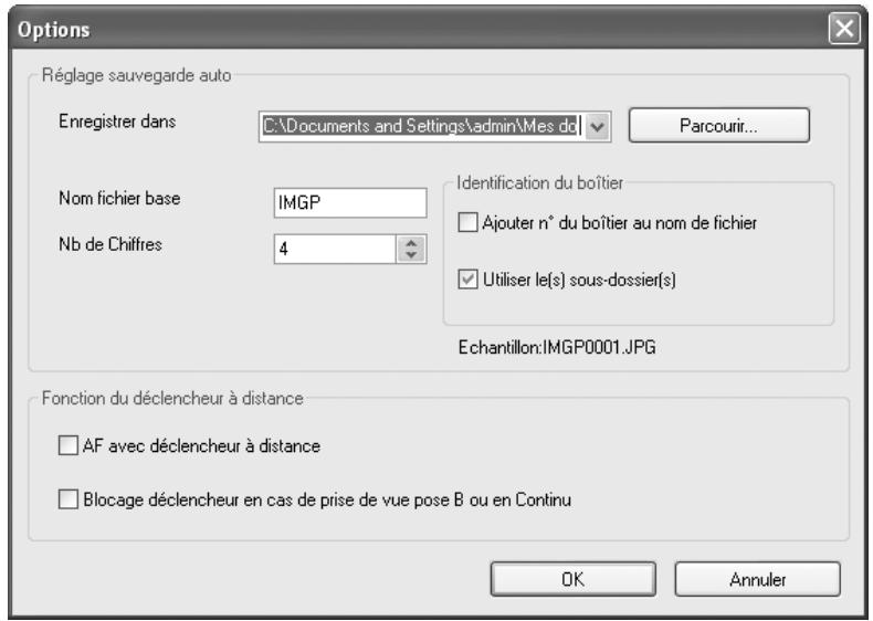 PENTAX REMOTE ASSISTANT 3 - Affichage de la boîte de dialogue [Options] - 1