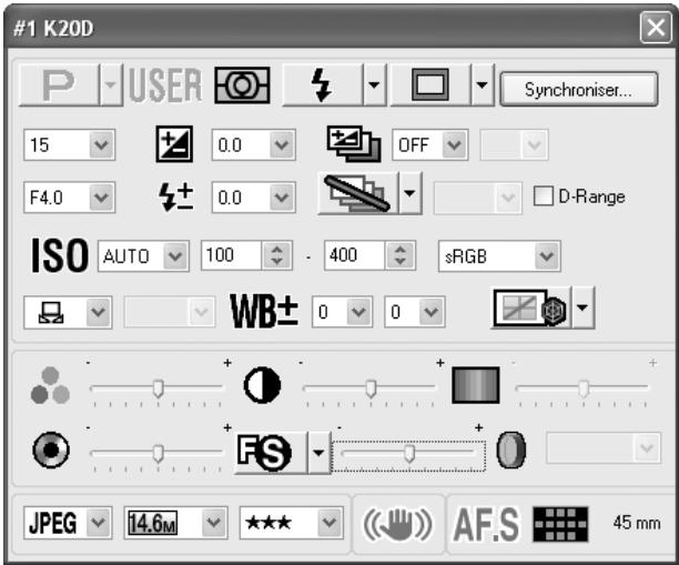 PENTAX REMOTE ASSISTANT 3 - Affichage/masquage de la boîte de dialogue [Conditions de prise de vue] - 1