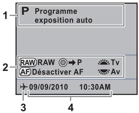 P Programme exposition auto 1 RAW RAW → P Tv AF Désactiver AF Av 09/09/2010 10:30AM 3 4