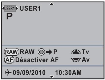 USER1 USER1 P RAW RAW → P AF Désactiver AF Tv Av → 09/09/2010 10:30AM