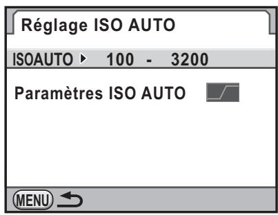 Réglage ISO AUTO ISOAUTO ▶ 100 - 3200 Paramètres ISO AUTO MENU