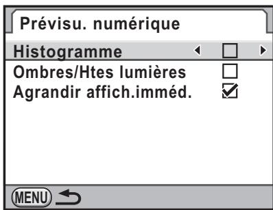 Prévisu. numérique Histogramme Ombres/Htes lumières Agrandir affich.imméd.
