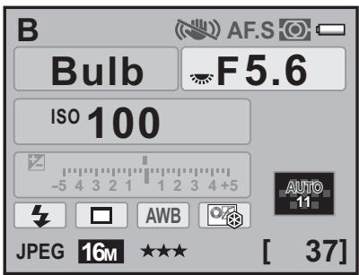 B Bulb F5.6 ISO 100 -5 4 3 2 1 1 2 3 4 +5 AWB JPEG 16M ★★★ [ 37 ]