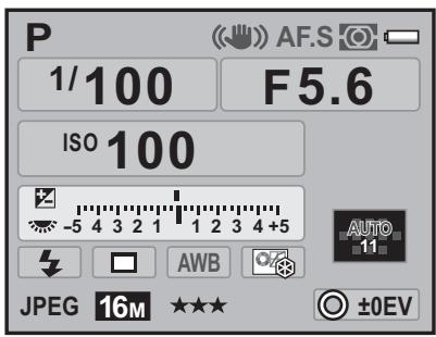P 1/100 F5.6 ISO 100 -5 4 3 2 1 1 2 3 4 +5 JPEG 16M ★★★ AF.S AUTO 11 AWB ±0EV