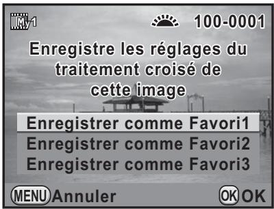 Enregistre les réglages du traitement croisé de cette image Enregistrer comme Favori1 Enregistrer comme Favori2 Enregistrer comme Favori3 MENU Annuler OK OK