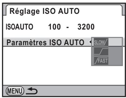 Réglage ISO AUTO ISOAUTO 100 - 3200 Paramètres ISO AUTO SLOW/ FAST MENU