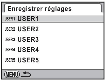 Enregistrer réglages USER1 USER1 USER2 USER2 USER3 USER3 USER4 USER4 USER5 USER5 MENU ↩