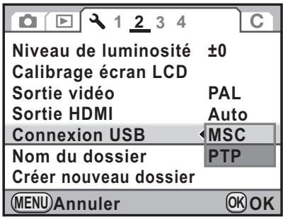 Niveau de luminosité ±0 Calibrage écran LCD Sortie vidéo PAL Sortie HDMI Auto Connexion USB MSC Nom du dossier PTP Créer nouveau dossier MENU Annuler OK OK