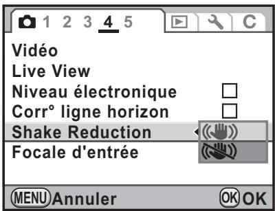 1 2 3 4 5 Vidéo Live View Niveau électronique Corr° ligne horizon Shake Reduction Focale d'entrée MENU Annuler OK OK