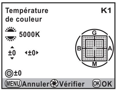 Température de couleur 5000K ±0 ←±0 ○±0 MENU Annuler Vérifier OK OK K1 G B A M