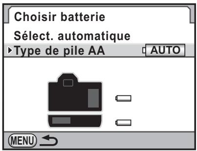 Choisir batterie Sélect. automatique ►Type de pile AA AUTO MENU