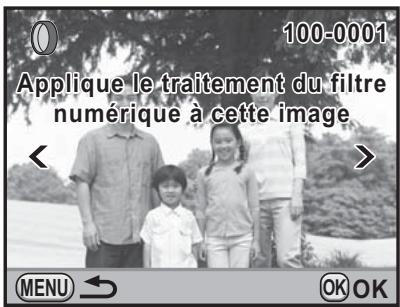 100-0001 Applique le traitement du filtre numérique à cette image << > MENU → OK OK