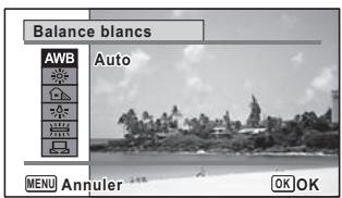 Balance blancs AWB Auto MENU Annuler OKOK