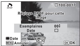 100-0017 Réglage DPOF pour cette image Exemplaires 00 Date Date MENU Annuler 30R OK OK