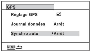 GPS Réglage GPS Journal données Arrêt Synchro auto ▶Arrêt MENU →