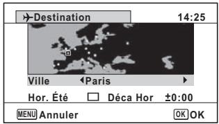 Destination 14:25 Ville Paris Hor. Été Déca Hor ±0:00 MENU Annuler OK OK