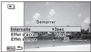 Démarrer Intervalle ▶3sec Effet d'écran Volet Effet sonore MENU →