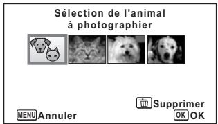 Sélection de l'animal à photographier MENU Annuler Supprimer OK OK