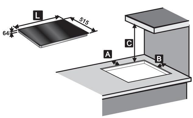 SMEG SI3950B - Dimensions encastrement plans de cuisson au ras - 1