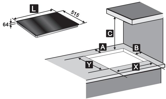 SMEG SI3950B - Dimensions encastrement plans de cuisson biseautés - 1