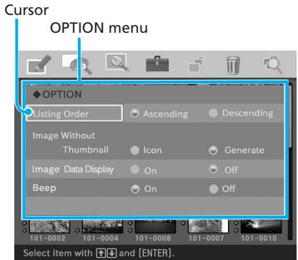 SONY DPP-EX50 - Press the arrow ( / ) button to select (OPTION) and then press ENTER. - 1