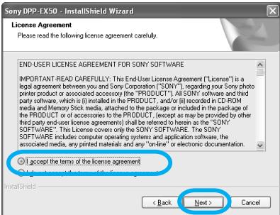 SONY DPP-EX50 - Check "I accept the terms of the license agreement" and click "Next". - 1