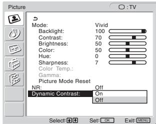 SONY MFM-HT205 - Posługując się przyciskami ↑/↓ wybierz „Dynamic Contrast” i naciśnij przycisk OK. - 1