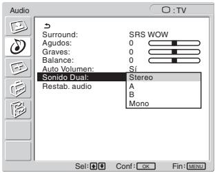 SONY MFM-HT205 - Pulse los botones ↑/↓ para seleccionar “Sonido Dual” y pulse el botón OK. - 1