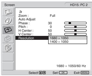 SONY MFM-HT205 - Stiskněte tlačítka ↑/↓ pro volbu „Resolution“ a poté stiskněte tlačítko OK. - 1