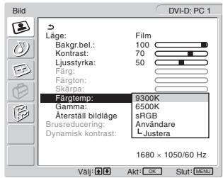 SONY MFM-HT205 - Tryck på ↑/↓-knapparna för att välja "Färgtemp" och tryck på OK-knappen. - 1