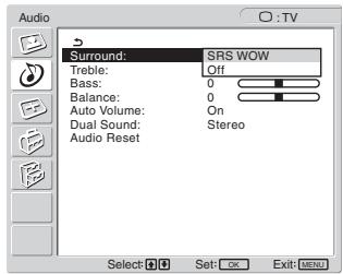 SONY MFM-HT205 - Posługując się przyciskami ↑/↓ wybierz „Surround” i naciśnij przycisk OK. - 1