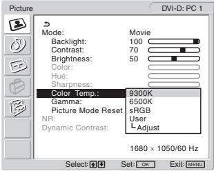 SONY MFM-HT205 - ■ Nastavení „Color Temp.“ (pouze pro PC 1/PC 2) - 1