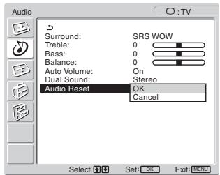 SONY MFM-HT205 - Stiskněte tlačítka ↑/↓ pro volbu „Audio Reset“ a pak stiskněte tlačítko OK. - 1